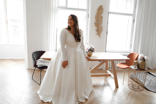 Plus Size Mikado Wedding Dress Ester with Long Sleeves