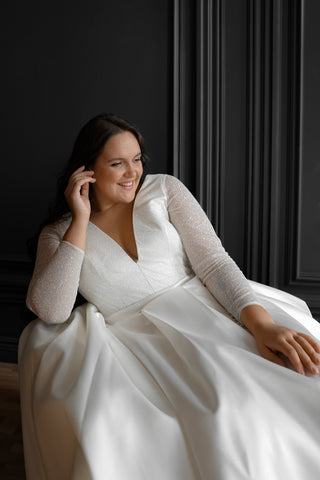 Plus Size Mikado Wedding Dress Koussindy with Long Sleeves