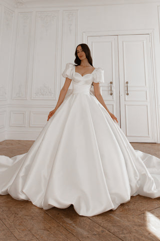 Mikado Wedding Gown Aurora with Long Train - Olivia Bottega