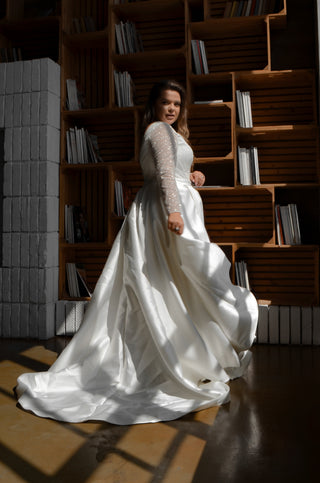 Plus Size Mikado Wedding Dress Koussindy with Long Sleeves