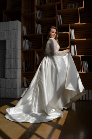 Plus Size Mikado Wedding Dress Koussindy with Long Sleeves