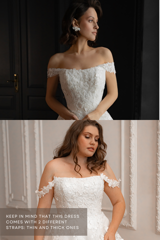 Plus Size Floral Lace Tulle Wedding Dress Yoki with Detachable Straps