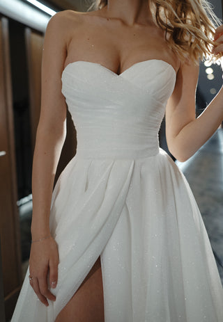 Sparkle Sleeveless Wedding Dress Mirrorball with Detachable Bow