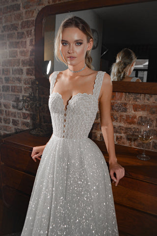 Shiny A-line Wedding Dress Coral