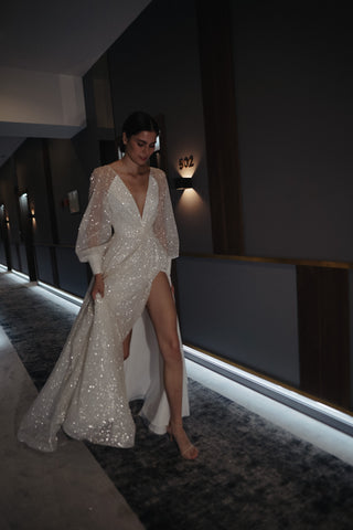 Sparkly Wedding Dress Ella With High Leg Slit