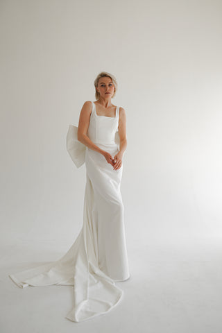 Crepe Wedding Dress Nancy with Detachable Huge Bow