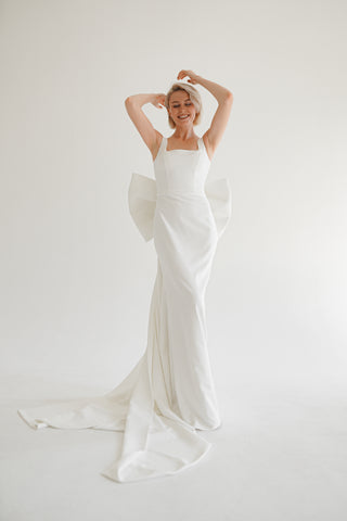 Crepe Wedding Dress Nancy with Detachable Huge Bow