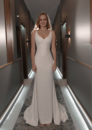 Sparkly Sheath Wedding Dress Eva with Detachable bow - Olivia Bottega