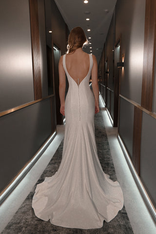 Sparkly Sheath Wedding Dress Eva with Detachable bow - Olivia Bottega