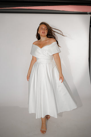 Plus-Size Satin Midi Wedding Dress Cameron