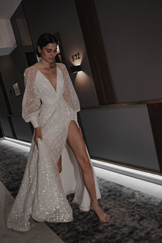 Sparkly Wedding Dress Ella With High Leg Slit