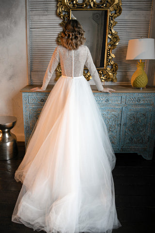 Shiny Wedding Dress Missuri with Long Sleeves - Olivia Bottega