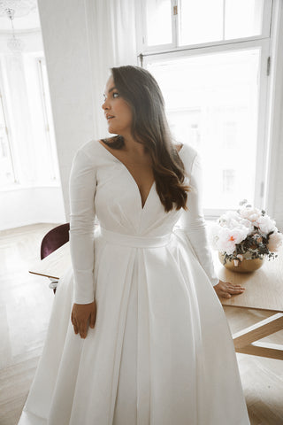 Mikado Wedding Dress Ester with Long Sleeves - Olivia Bottega