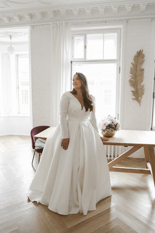 Mikado Wedding Dress Ester with Long Sleeves - Olivia Bottega