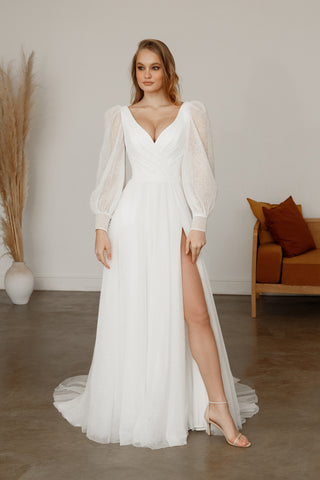 Sparkly Wedding Dress Inger With Leg Slit - Olivia Bottega