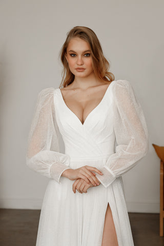 Sparkly Wedding Dress Inger With Leg Slit - Olivia Bottega