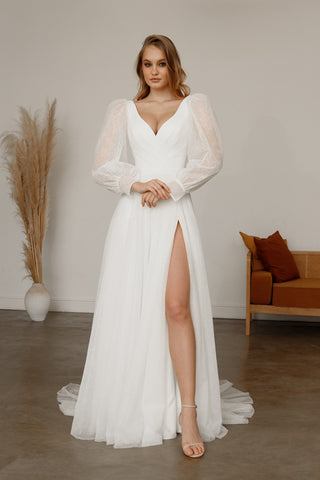 Sparkly Wedding Dress Inger With Leg Slit - Olivia Bottega