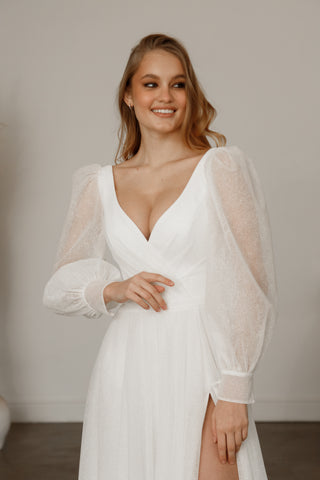 Sparkly Wedding Dress Inger With Leg Slit - Olivia Bottega