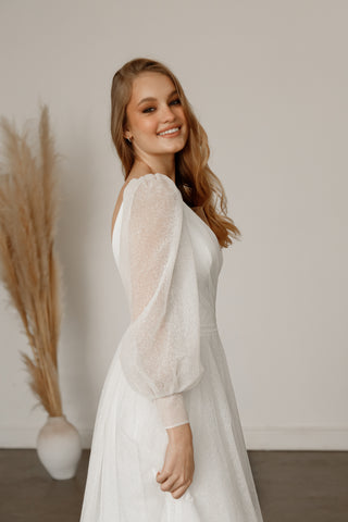 Sparkly Wedding Dress Inger With Leg Slit - Olivia Bottega