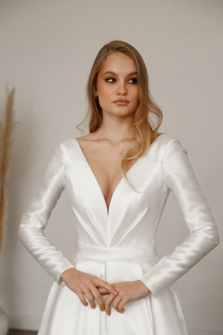 Mikado Wedding Dress Ester with Long Sleeves - Olivia Bottega