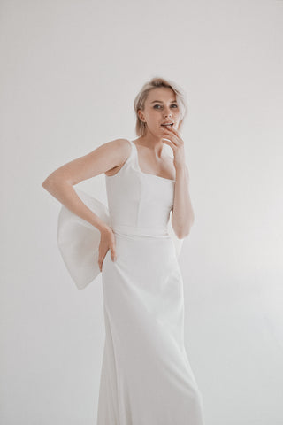 Crepe Wedding Dress Nancy with Detachable Huge Bow