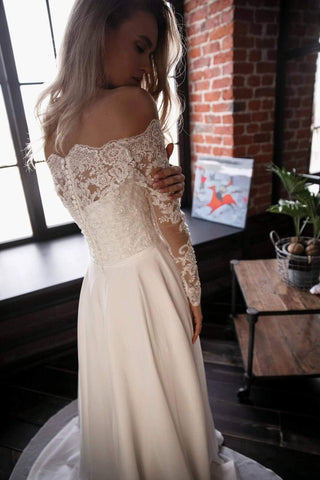 Crepe lace wedding dress Olivia Fly - oliviabottega