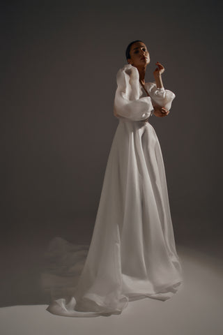 Organza Cinderella Wedding Dress April with Puff Sleeves - Olivia Bottega