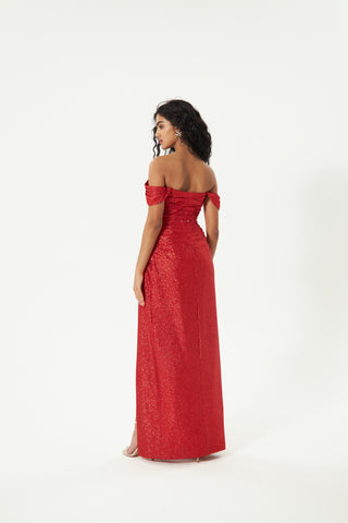 Red Glitter Mermaid Evening Dress Lovisa with Detachable Bow - Olivia Bottega