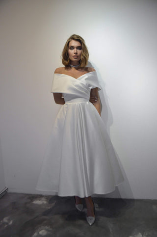 Satin midi wedding and evening dress Cameron - oliviabottega