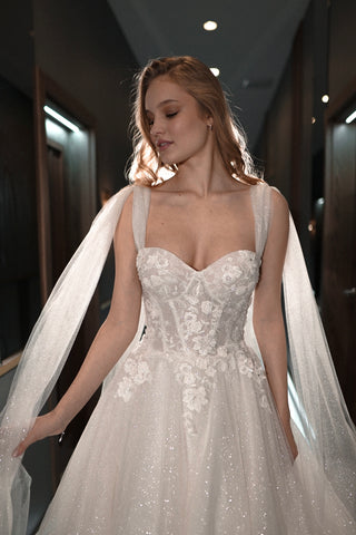 Floral Lace Wedding Dress Celia with Detachable Straps